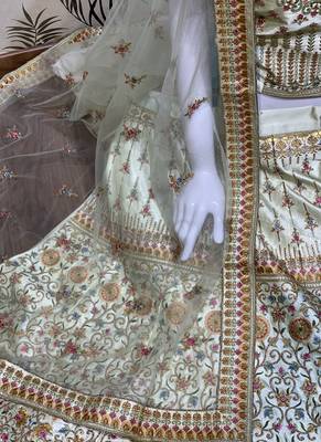 Pure Silk Party Wear Lehenga In Light Green Color Color With Embroidery Work 3