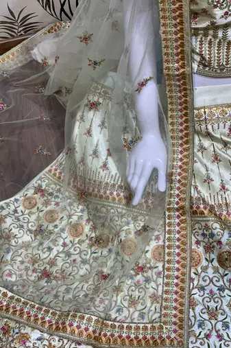 Pure Silk Party Wear Lehenga In Light Green Color Color With Embroidery Work