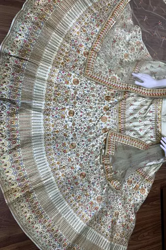 Pure Silk Party Wear Lehenga In Light Green Color Color With Embroidery Work