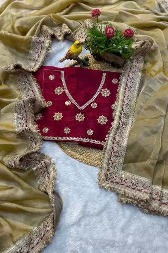 Beige embroidered mocha silk bollywood saree with blouse