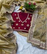 Beige embroidered mocha silk bollywood saree with blouse