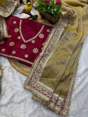 Beige embroidered mocha silk bollywood saree with blouse 2