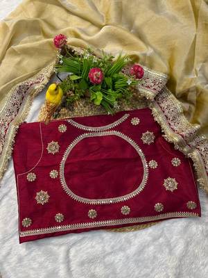Beige embroidered mocha silk bollywood saree with blouse 3