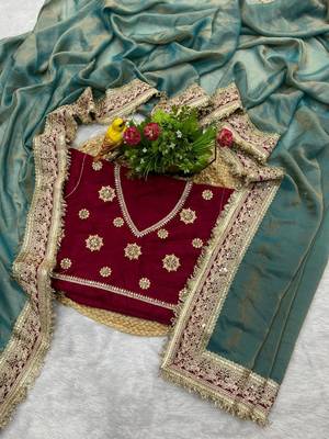 Teal blue embroidered mocha silk bollywood saree with blouse 1