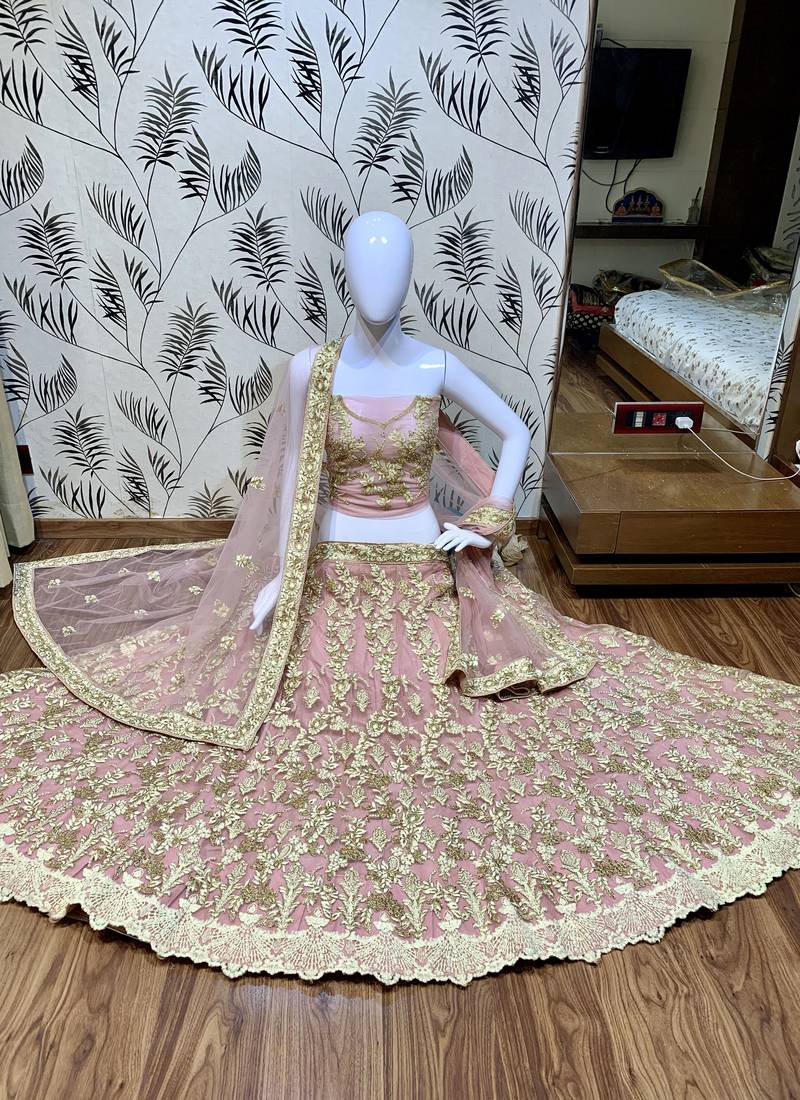 Soft Premium net Party Wear Lehenga In Pink Color Color With Embroidery Work