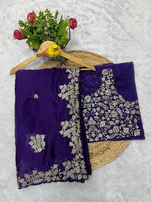 Purple sequin embroidered rangoli silk bollywood saree with blouse 4
