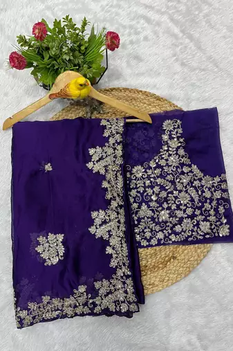 Purple sequin embroidered rangoli silk bollywood saree with blouse