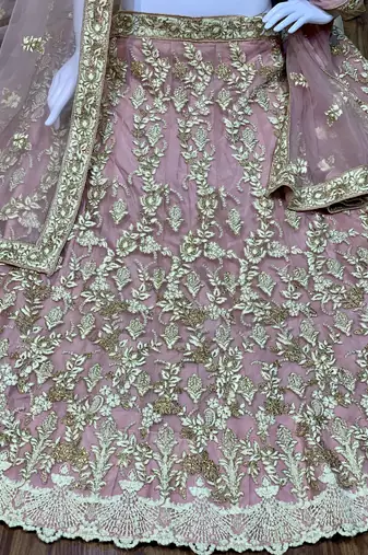 Soft Premium net Party Wear Lehenga In Pink Color Color With Embroidery Work