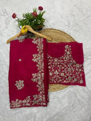 Rani pink sequin embroidered rangoli silk bollywood saree with blouse 4