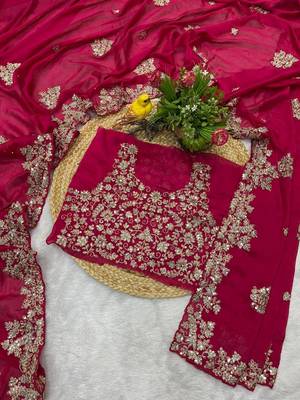 Rani pink sequin embroidered rangoli silk bollywood saree with blouse 5