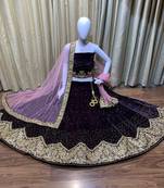 Pure Micro Velvet Wedding Wear Lehenga In Purple Color With Embroidery Work & Crystal Stone work
