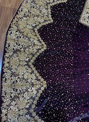 Pure Micro Velvet Wedding Wear Lehenga In Purple Color With Embroidery Work & Crystal Stone work 3