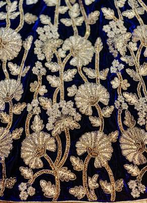 Pure Micro Velvet Party Wear Lehenga In Blue Color With Embroidery Work & Crystal Stone work 2