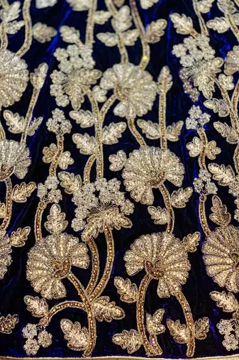 Pure Micro Velvet Party Wear Lehenga In Blue Color With Embroidery Work & Crystal Stone work