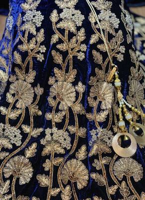 Pure Micro Velvet Party Wear Lehenga In Blue Color With Embroidery Work & Crystal Stone work 3