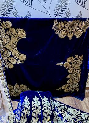 Pure Micro Velvet Party Wear Lehenga In Blue Color With Embroidery Work & Crystal Stone work 4