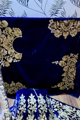 Pure Micro Velvet Party Wear Lehenga In Blue Color With Embroidery Work & Crystal Stone work