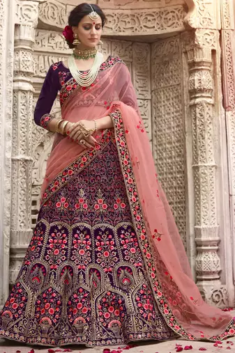Pure Silk Party Wear Lehenga In Purple  Color Color With Embroidery Work