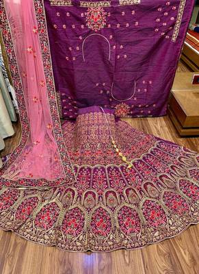 Pure Silk Party Wear Lehenga In Purple  Color Color With Embroidery Work 2