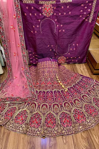 Pure Silk Party Wear Lehenga In Purple  Color Color With Embroidery Work