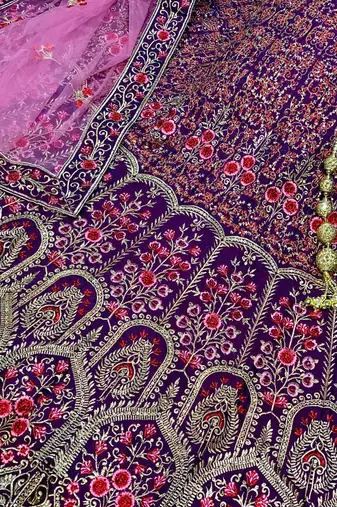 Pure Silk Party Wear Lehenga In Purple  Color Color With Embroidery Work