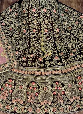 Pure Micro Velvet Wedding Wear Lehenga In Maroon Color With Embroidery Work & Crystal Stone work 2