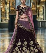 Pure Micro Velvet Wedding Wear Lehenga In Purple Color With Embroidery Work & Crystal Stone work