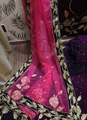 Pure Micro Velvet Wedding Wear Lehenga In Purple Color With Embroidery Work & Crystal Stone work 4
