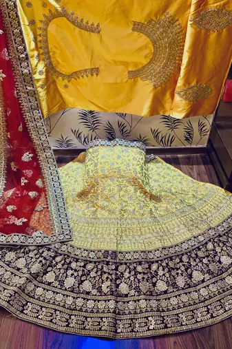 Pure Silk Party Wear Lehenga In Yellow Color Color With Embroidery Work