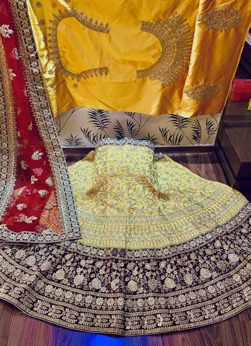 Pure Silk Party Wear Lehenga In Yellow Color Color With Embroidery Work