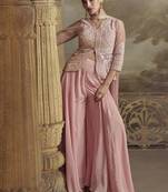 Light pink net embroidered work palazzo suit semi stitched up to 42" size