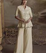 Cream georgette embroidered work palazzo suit semi stitched up to 42" size