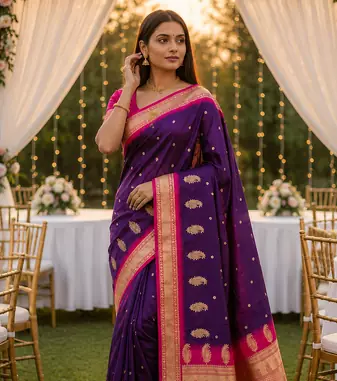 Dark Plum Color zari weawing Work Silk Saree
