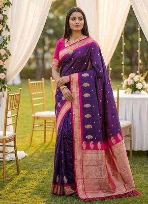 Dark Plum Color zari weawing Work Silk Saree 2