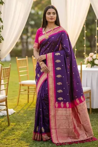 Dark Plum Color zari weawing Work Silk Saree