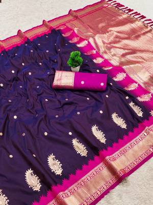 Dark Plum Color zari weawing Work Silk Saree 3