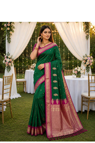Emerald Color zari weawing Work Silk Saree 1