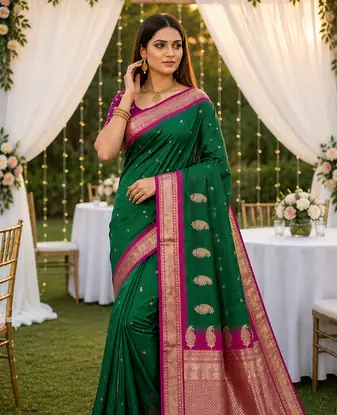Emerald Color zari weawing Work Silk Saree