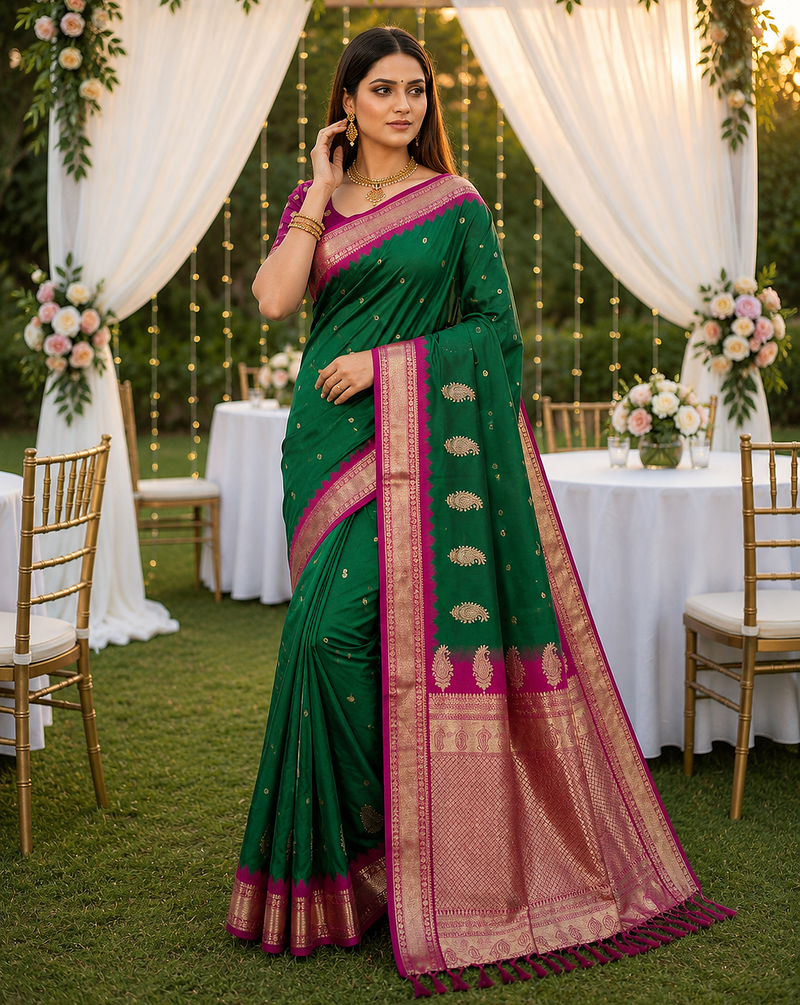 Emerald Color zari weawing Work Silk Saree