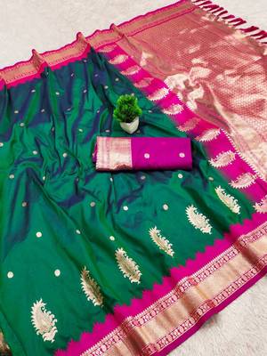 Emerald Color zari weawing Work Silk Saree 3