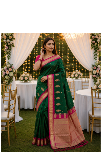 Green Color zari weawing Work Silk Saree 1