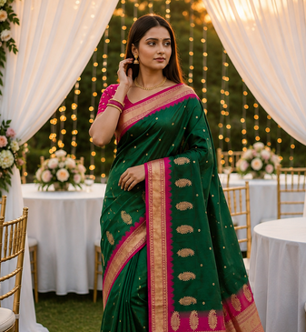 Green Color zari weawing Work Silk Saree
