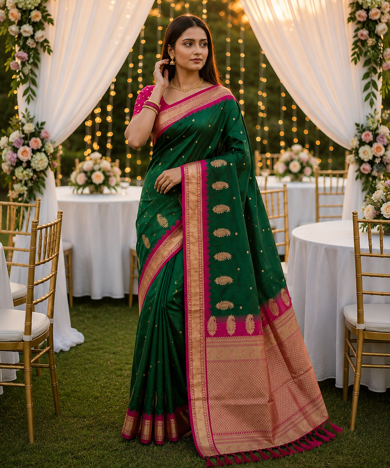 Green Color zari weawing Work Silk Saree