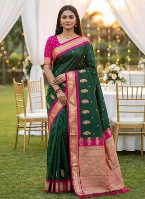 Green Color zari weawing Work Silk Saree 2
