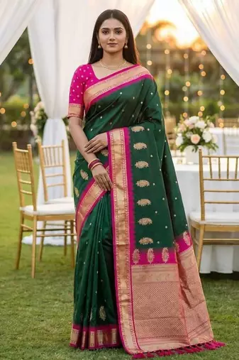 Green Color zari weawing Work Silk Saree