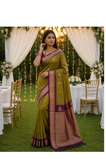Olive Color zari weawing Work Silk Saree 1