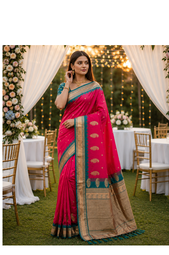 Pink Color zari weawing Work Silk Saree 1
