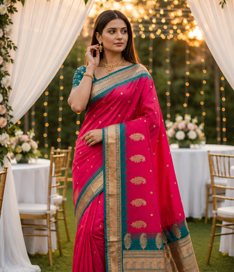 Pink Color zari weawing Work Silk Saree
