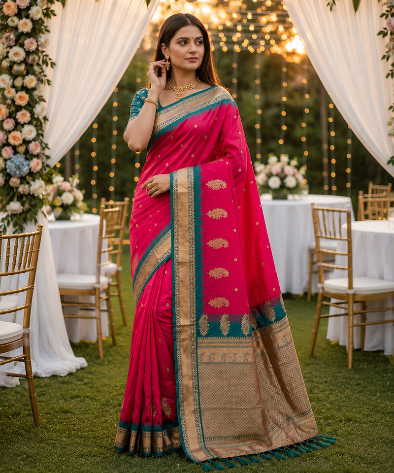 Pink Color zari weawing Work Silk Saree