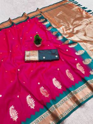 Pink Color zari weawing Work Silk Saree 3